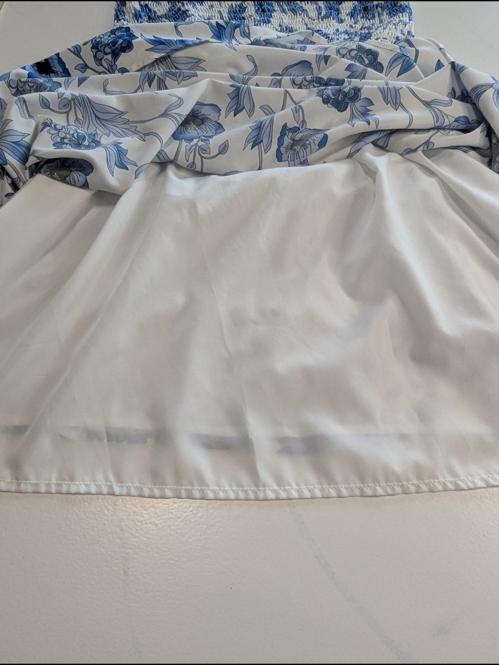 Blue White Floral Smocked Maxi Dress Tie Shoulder Strap Summer Beach Sun Dress L - Picture 11 of 11